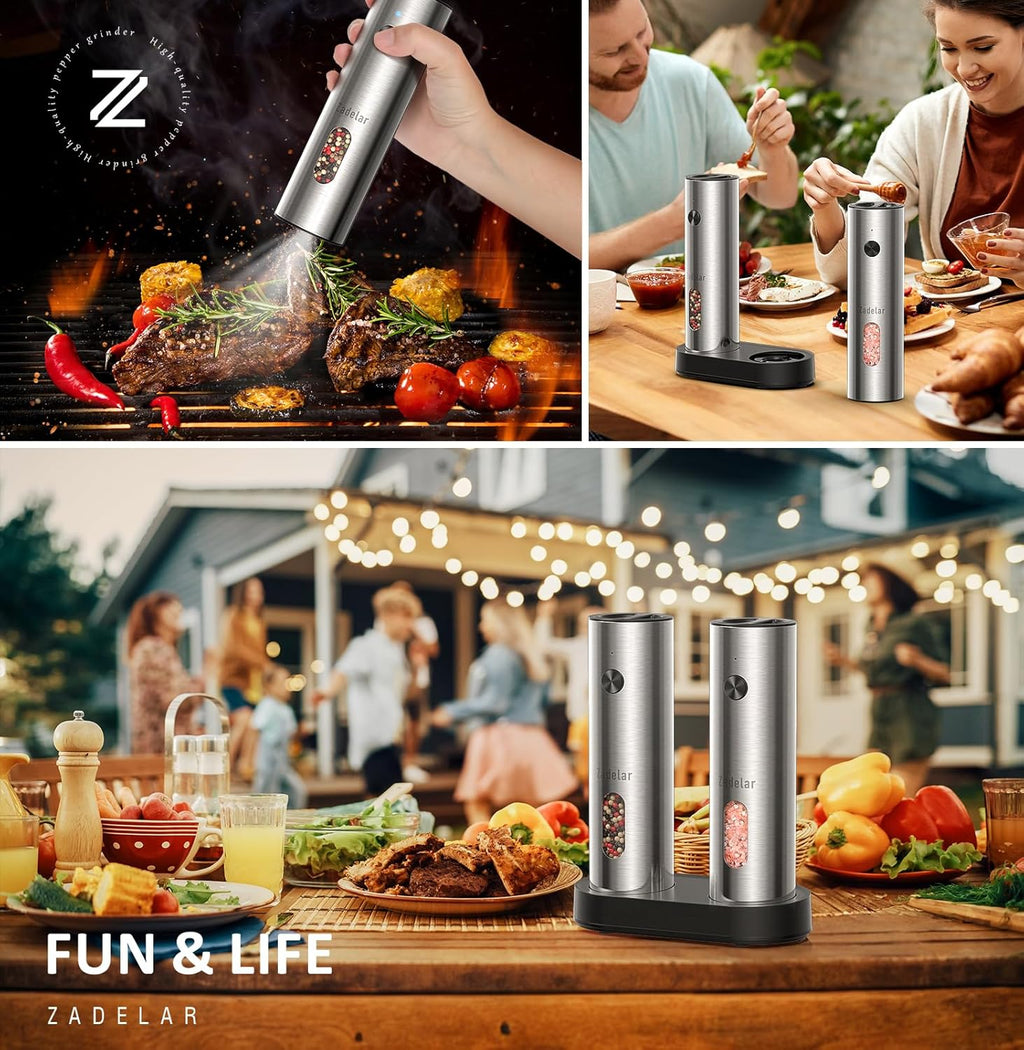 Salt and Pepper Grinder Set Electric,Rechargeable Salt and Pepper Shakers Stainless Steel with USB C Dual Charging Base,Upgraded Large Capacity,Adjustable Coarseness,LED Light,Ideal for Mom