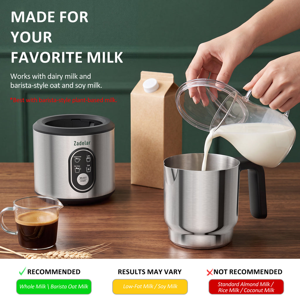 Milk Frother and Steamer, 4-in-1 Electric Milk Frother for Hot & Cold Foam, Detachable Stainless Steel Milk Steamer and Coffee Frother for Latte, Cappuccino, Hot Chocolate, Forest Green Mat